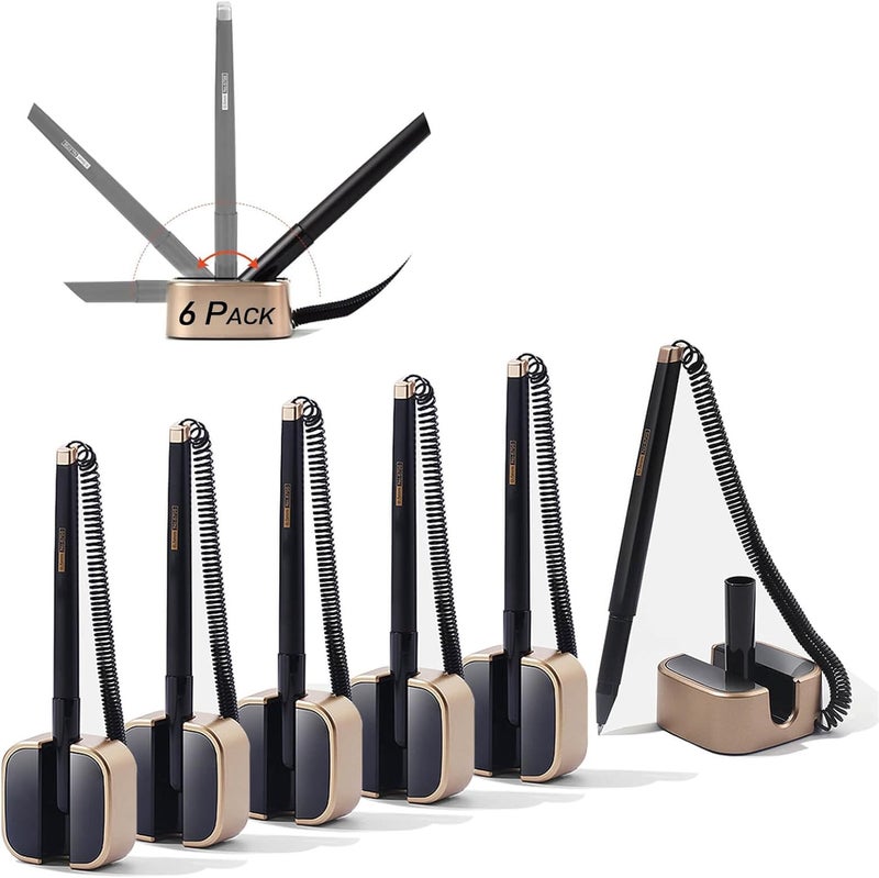 Othaim طقم أقلام مكتب أنيقة بلون الشمبانيا - مزودة بإعادة تعبئة آمنة، أسطوانة دوارة بزاوية 180 درجة، سلسلة مرنة، كتابة سلسة، قاعدة لاصقة قوية - مثالية للمكتب، المستشفى، المدرسة، مناطق الاستقبال (6 قطع) - Image 1